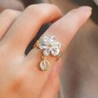 Rhinestone Floral Ring Gold - One Size