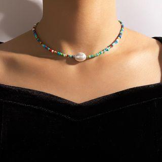 Faux Pearl Bead Choker 18238 - Blue - One Size