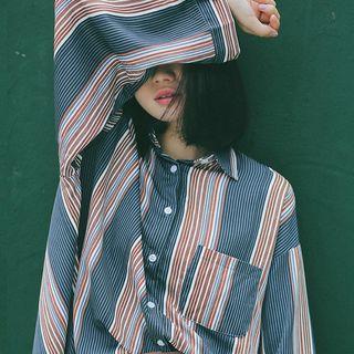 Striped Slit Neck Shirt