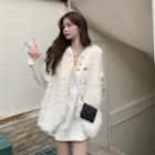 Cable Knit Mini Sweater Dress / Fluffy Button-up Vest