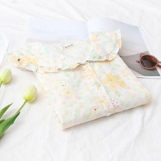 Puff-sleeve Floral Shirt Yellow - One Size