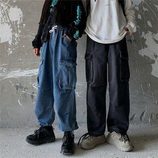 Stitched Cargo Wide-leg Jeans