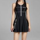 Lettering Contrast Trim Swimdress / Swimming Goggles / Swim Cap / Swim Bag / Set