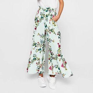 Floral Print Slit-front Wide-leg Pants