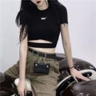 Short-sleeve Letter Cutout Cropped T-shirt
