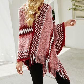 Fringed Knit Cape Coat