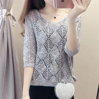 3/4-sleeve Crochet Knit Sweater
