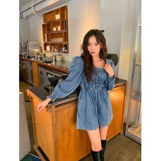 Smocked Denim Playsuit