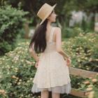 Wide Strap Floral Print A-line Layered Dress