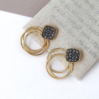 Retro Rhinestone Square Layered Hoop Dangle Earring