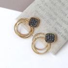 Retro Rhinestone Square Layered Hoop Dangle Earring