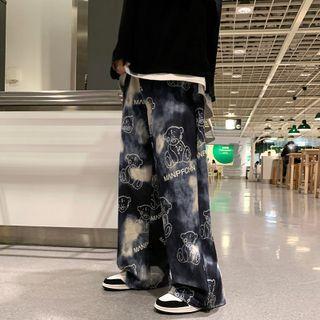 Tie-dye Bear Print Drawstring-cuff Pants