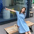 Puff-sleeve Half-placket A-line Dress