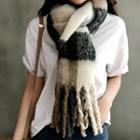 Fringed Check Long Scarf