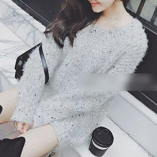 Cutout Back Long-sleeve Chunky Knit Dress