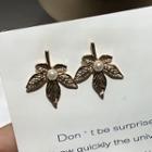 Faux Pearl Leaf Earring 1 Pair - Stud Earrings - Gold - One Size
