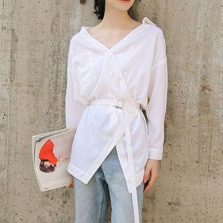 Belted Wrap Blouse White - One Size