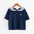 Short-sleeve Embroidered Sailor Collared Top