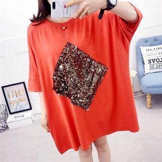 Sequined 3/4-sleeve T-shirt Dress