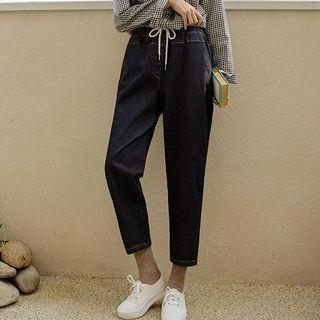 Drawstring Stitched Baggy Jeans