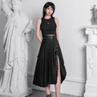 Belted Irregular A-line Midi Skirt