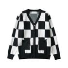 V-neck Checkerboard Cardigan Black - One Size