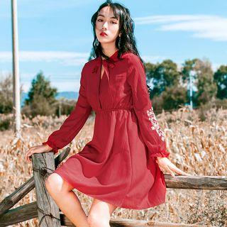 Long-sleeve Embroidered Chuffon Sundress