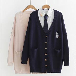 Rabbit Embroidery Cardigan / Tie-neck Shirt