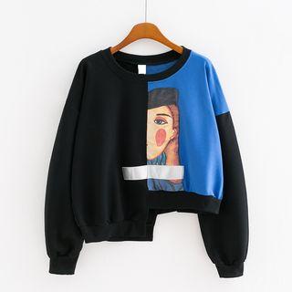 Printed Asymmetric Pullover Black - One Size