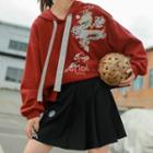 Embroidered Drawstring Hoodie / Pleated Skirt