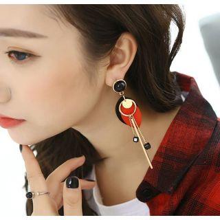 Wooden Disc Alloy Bar Fringed Earring