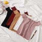 Off-shoulder Smocked Knit Top