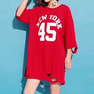 Printed Distressed T-shirt Dress