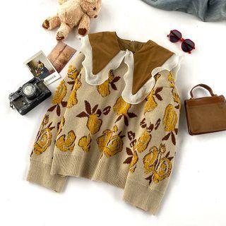 Ruffle Trim Blouse / Printed Sweater