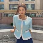 Square-neck Contrast-trim Tweed Jacket