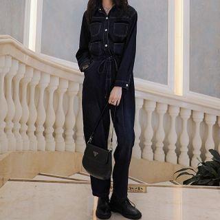 Long-sleeve Contrast Trim Jumpsuit