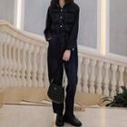 Long-sleeve Contrast Trim Jumpsuit