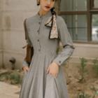 Buttoned Long-sleeve Maxi A-line Dress