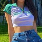 Short-sleeve Two-tone Crop Polo Top