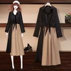 Set: Long-sleeve Shirt + Spaghetti Strap Midi A-line Dress