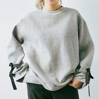 Beribboned-cuff Cotton Sweatshirt
