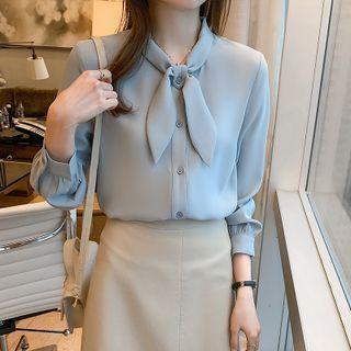 Long-sleeve Chiffon Bow Shirt