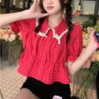 Short-sleeve Plaid Blouse (various Designs)