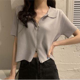 Collared Zip Cropped T-shirt