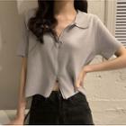 Collared Zip Cropped T-shirt