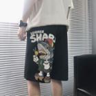 High-waist Shark Printed Shorts