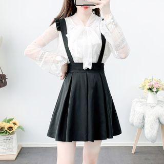 Set: Tie-neck Lace Blouse + Jumper Skirt