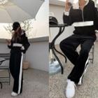 Two-tone Velvet Anorak Hoodie Black - One Size