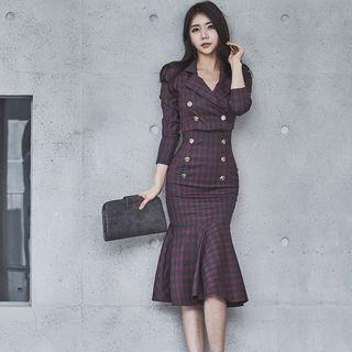 Plaid Double Breasted Long Sleeve Dress