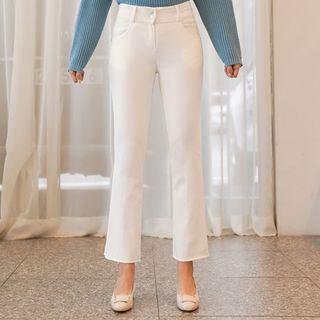 Wide-band Double-button Boot-cut Pants
